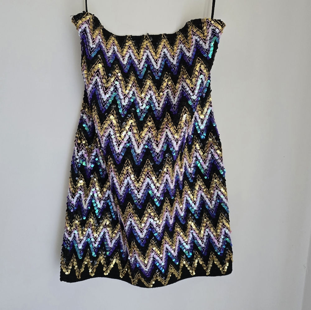 Black Multicolor Sequin Strapless Mini Dress Size… - image 2